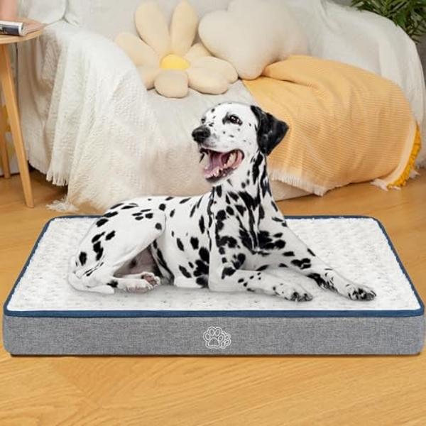MIHIKK Waterproof Dog Bed Medium Size Dog Orthopedic Dog Beds for Crate with Removable Washable Cover Egg-Crate Foam Pet Pad Mat with Anti-Slip Bottom, 35x22 Inch, Grey