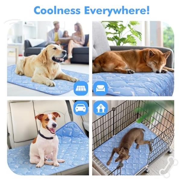 Rywell Dog Cooling Mat 2.0,44 * 32 Thicken Cooling Mat for Extra Large Dog, Internal Waterproof& Endothermic Color Changing Arc-Chill Cool Fiber(QMAX>0.5) for Pet in Summer, Washab