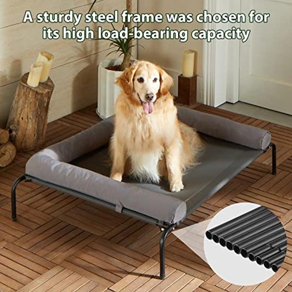 RRPETHOME Elevated Cooling Dog Bed, Raised Dog Cots Beds for Large Dogs, Outdoor Pet Bed for Large Dogs, Chew Proof Portable Cooling Pet Cot Skid-Resistant Feet, Frame with Breatha