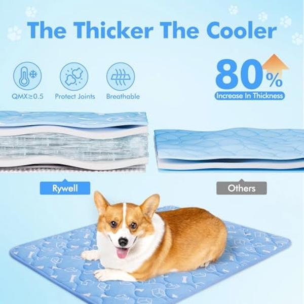 Rywell Dog Cooling Mat 2.0,44 * 32 Thicken Cooling Mat for Extra Large Dog, Internal Waterproof& Endothermic Color Changing Arc-Chill Cool Fiber(QMAX>0.5) for Pet in Summer, Washab