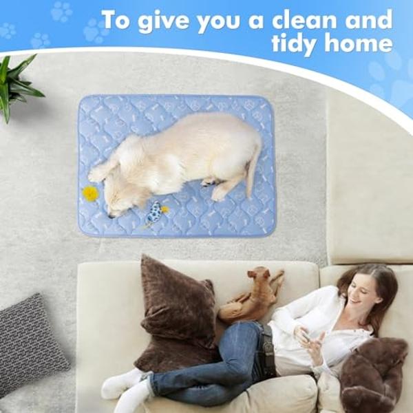 Rywell Dog Cooling Mat 2.0,44 * 32 Thicken Cooling Mat for Extra Large Dog, Internal Waterproof& Endothermic Color Changing Arc-Chill Cool Fiber(QMAX>0.5) for Pet in Summer, Washab
