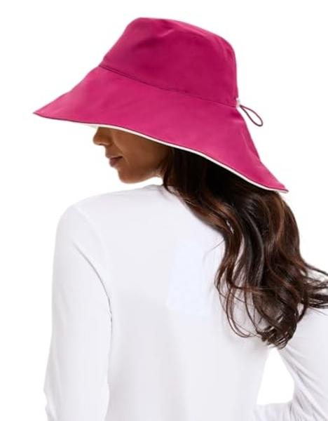 Solbari Ultra Wide Brim Sun Hat UPF50+ Packable UV Sun Protection Hats with Full Coverage Brim, Burgundy/Beige, Small-Medium