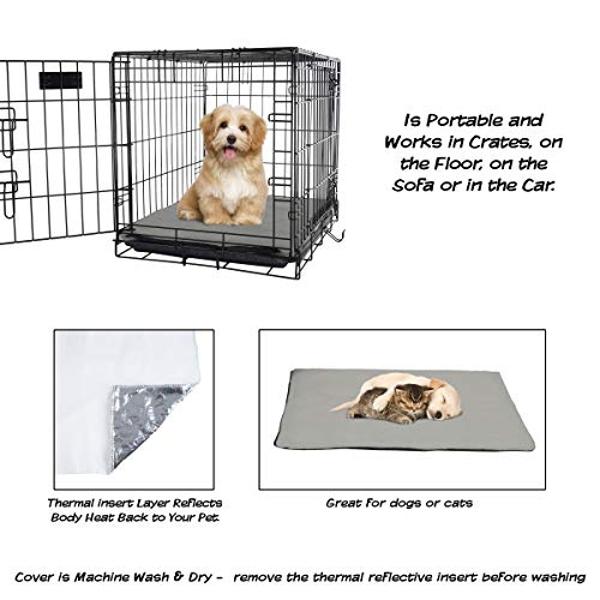 PETMAKER Self Warming Cat Mat - 36x24in Thermal Dog Crate Pad with Removable Washable Sherpa Cover and Reflective Insulation Layer for Self Heating - Pet Supplies for Medium Dogs a