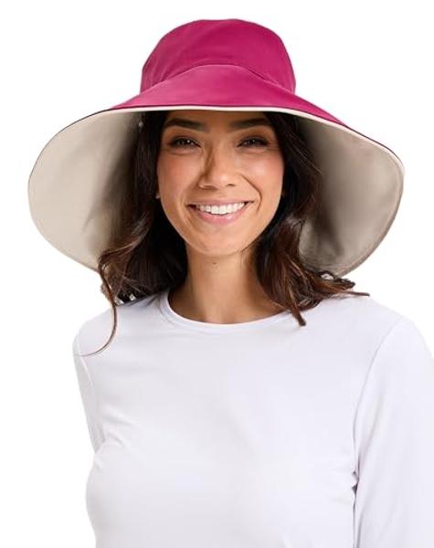 Solbari Ultra Wide Brim Sun Hat UPF50+ Packable UV Sun Protection Hats with Full Coverage Brim, Burgundy/Beige, Small-Medium
