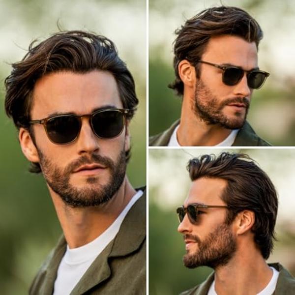 WMP Eyewear - Men's Polarized Modern Rounded Square Sunglasses (Crystal Verde/Triple Black Lens)