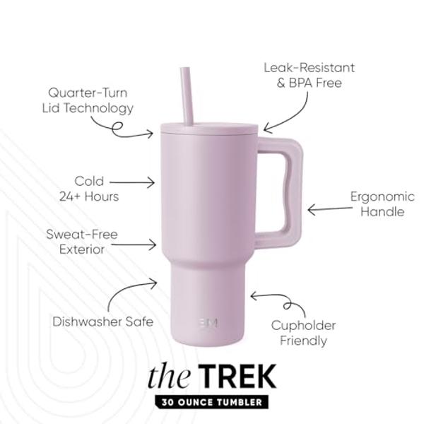 Simple Modern 30 oz Trek Tumbler with Handle and Straw Lid | Cup Holder Friendly Insulated Stainless Steel Travel Mug | Lavender Mist
