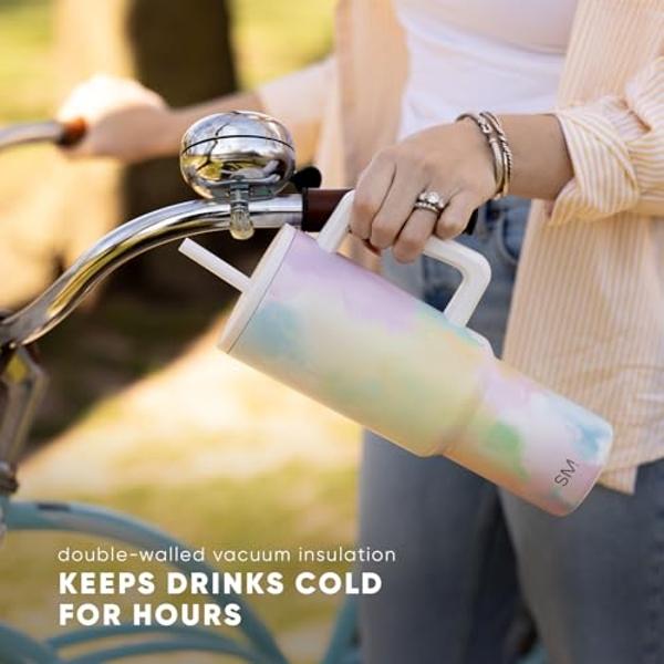 HydroJug Traveler - 40 oz Water Bottle with Handle & Flip Straw - Fits in Cup Holder, Leak Resistant Tumbler-Reusable Insulated Stainless Steel & Rubber Base - Gifts for Women & Me