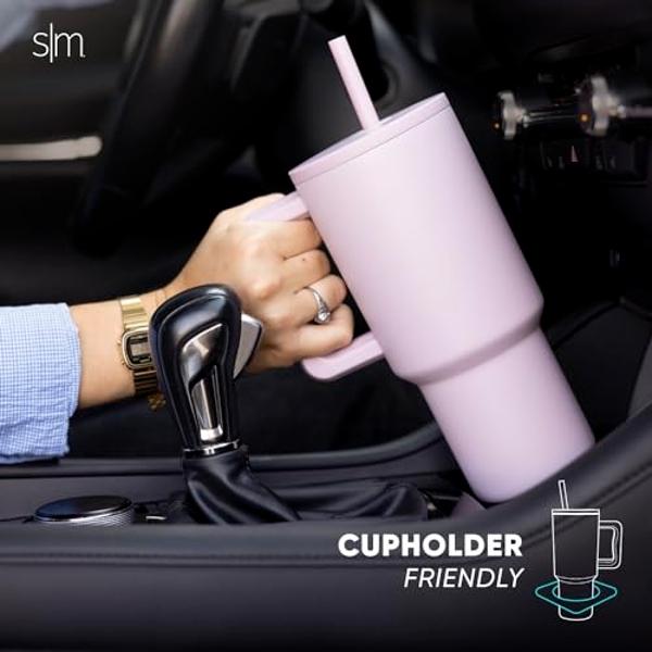 Simple Modern 30 oz Trek Tumbler with Handle and Straw Lid | Cup Holder Friendly Insulated Stainless Steel Travel Mug | Winter White