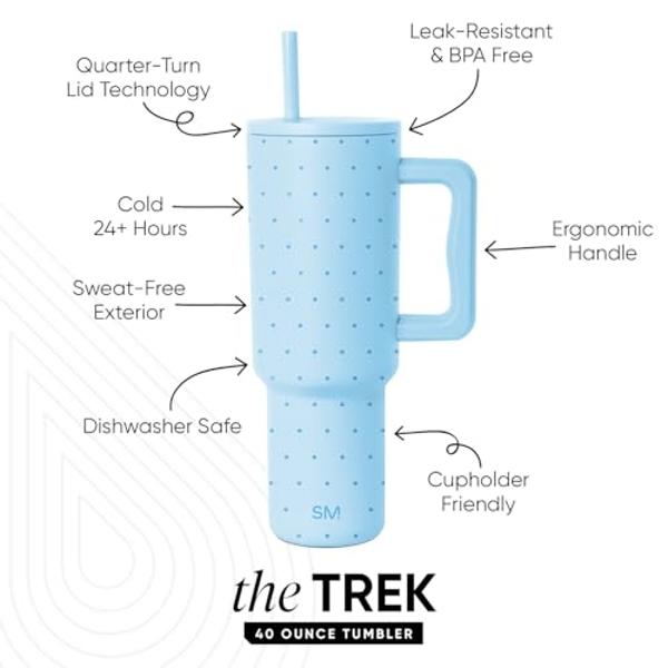 Simple Modern 40 oz Trek Tumbler with Handle and Straw Lid | Cup Holder Friendly Insulated Stainless Steel Travel Mug | Aqua Dots