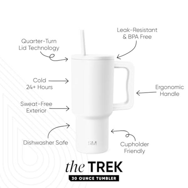 Simple Modern 30 oz Trek Tumbler with Handle and Straw Lid | Cup Holder Friendly Insulated Stainless Steel Travel Mug | Winter White