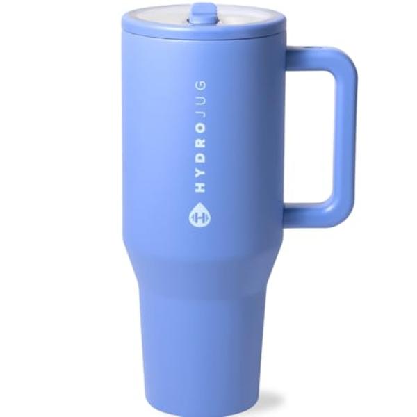 HydroJug Traveler - 40 oz Water Bottle with Handle & Flip Straw - Fits in Cup Holder, Leak Resistant Tumbler-Reusable Insulated Stainless Steel & Rubber Base - Gifts for Women & Me