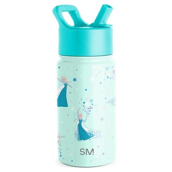 Simple Modern Kids Summit Water Bottle with Straw Lid| Disney Frozen Elsa 14oz Stainless Steel Cup Insulated Tumbler for Girls, School | Frozen Elsa's Snowflake