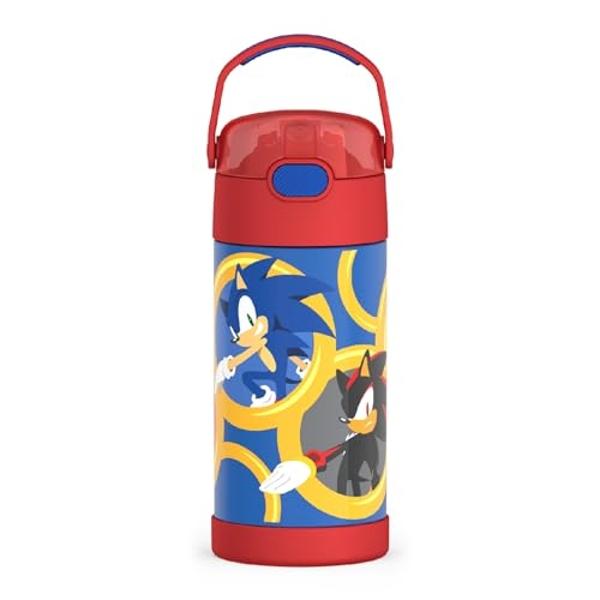 THERMOS FUNTAINER Water Bottle with Straw - 12 Ounce - Kids Stainless Steel Vacuum Insulated Water Bottle with Lid, Sonic the Hedgehog