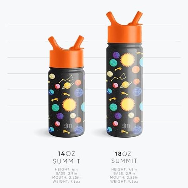 Simple Modern Kids Summit Water Bottle with Straw Lid | Blippi 14oz Stainless Steel Cup Insulated Tumbler for Toddlers, School | Blippi Space