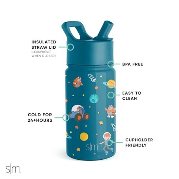Simple Modern Kids Summit Water Bottle with Straw Lid | Blippi 14oz Stainless Steel Cup Insulated Tumbler for Toddlers, School | Blippi Space