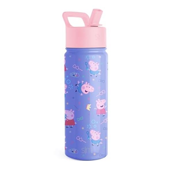 Simple Modern Kids Summit Water Bottle with Straw Lid | Peppa Pig 18oz Stainless Steel Cup Insulated Tumbler for Toddlers, School | Peppa Pig Bubbles