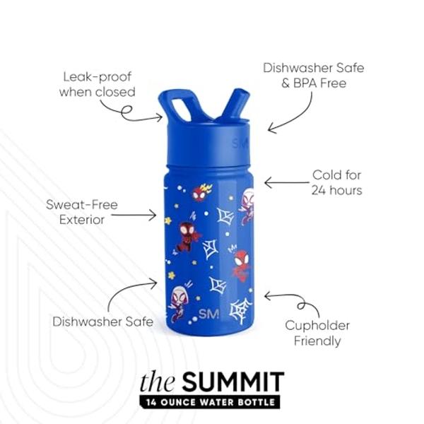 Simple Modern Kids Summit Water Bottle with Straw Lid | Marvel Spider-man 14oz Stainless Steel Cup Insulated Tumbler for Boys, School | Spidey & Friends