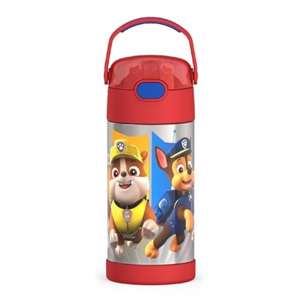 THERMOS FUNTAINER Water Bottle with Straw - 12 Ounce - Kids Stainless Steel Vacuum Insulated Water Bottle with Lid, Paw Patrol