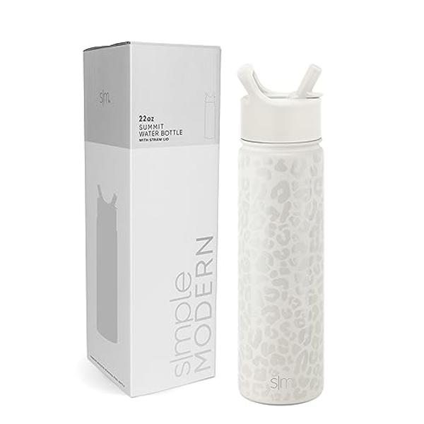 Simple Modern Leopard Water Bottle with Straw Lid Vacuum Insulated Stainless Steel Metal Thermos Bottles | Reusable Leak Proof BPA-Free Flask for Sports | Summit Collection | 22oz,