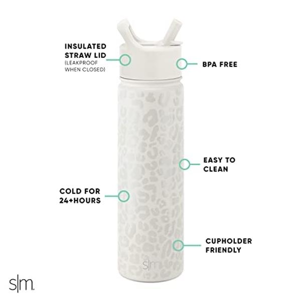 Simple Modern Leopard Water Bottle with Straw Lid Vacuum Insulated Stainless Steel Metal Thermos Bottles | Reusable Leak Proof BPA-Free Flask for Sports | Summit Collection | 22oz,