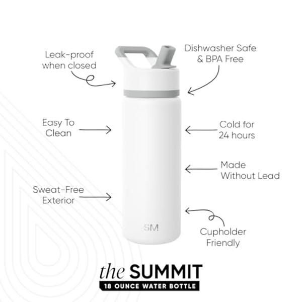 Simple Modern Kids Water Bottle with Straw Lid Vacuum Insulated Stainless Steel Metal Thermos Bottles | Reusable Leak Proof BPA-Free Flask for School | Summit Collection | 18oz, Wi
