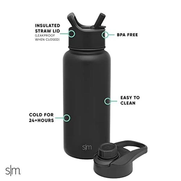 Simple Modern Water Bottle with Straw and Chug Lid Vacuum Insulated Stainless Steel Metal Thermos Bottles | Reusable Leak Proof BPA-Free Flask for Sports Gym | Summit Collection | 