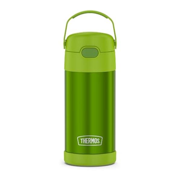 THERMOS FUNTAINER Water Bottle with Straw - 12 Ounce - Kids Stainless Steel Vacuum Insulated Water Bottle with Lid, Lime