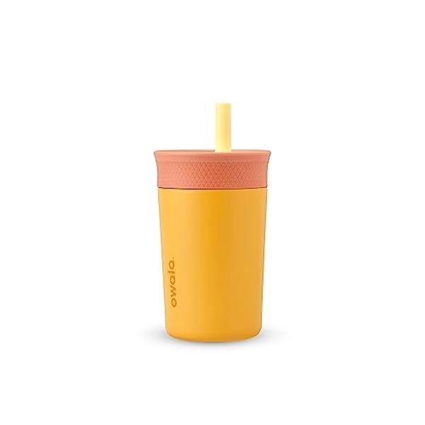 Owala Kids Insulation Stainless Steel Tumbler with Spill Resistant Flexible Straw, Easy to Clean, Kids Water Bottle, Great for Travel, Dishwasher Safe, 12 Oz, Peach and Yellow (Pic