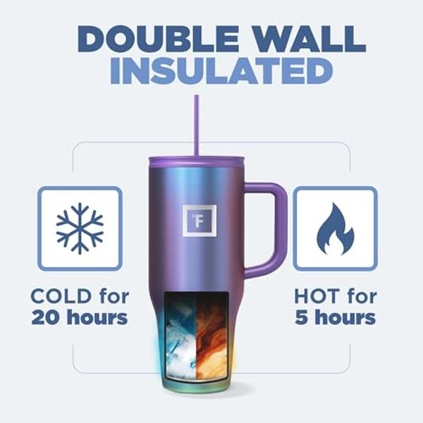 IRON °FLASK Co-Pilot Insulated Mug w/Straw & Flip Cap Lids - Cup Holder Bottle for Hot, Cold Drink - Leak-Proof - Water, Coffee Portable Travel Mug - Sage, 32 Oz