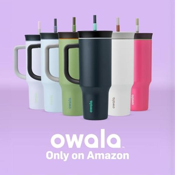 Owala Stainless Steel Triple Layer Insulated Travel Tumbler with Spill Resistant Lid, Straw, and Carry Handle, BPA Free, 40 oz, Purple (Bunny Hop)