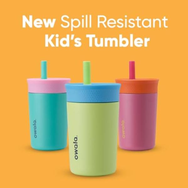 Owala Kids Insulation Stainless Steel Tumbler with Spill Resistant Flexible Straw, Easy to Clean, Kids Water Bottle, Great for Travel, Dishwasher Safe, 12 Oz, Peach and Yellow (Pic