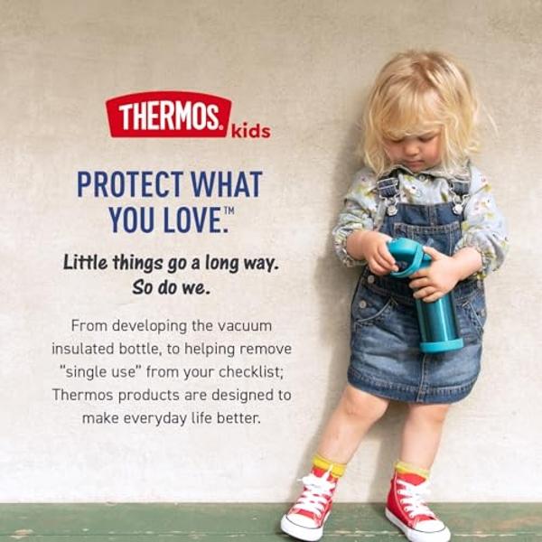 THERMOS FUNTAINER Water Bottle with Straw - 12 Ounce - Kids Stainless Steel Vacuum Insulated Water Bottle with Lid, Grey