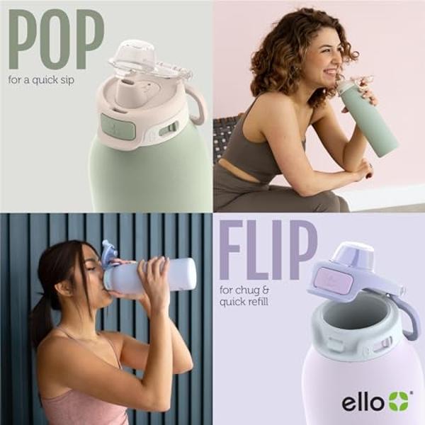 Ello Pop & Fill 40oz Stainless Steel Water Bottle with Quick Fill Technology, Double Walled and Vacuum Insulated Metal, Leak Proof Locking Lid, Sip and Chug, Reusable, BPA Free, To