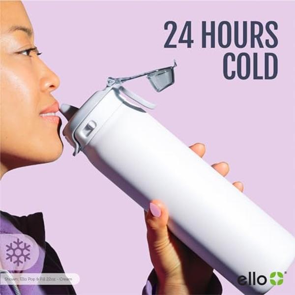 Ello Pop & Fill 40oz Stainless Steel Water Bottle with Quick Fill Technology, Double Walled and Vacuum Insulated Metal, Leak Proof Locking Lid, Sip and Chug, Reusable, BPA Free, To