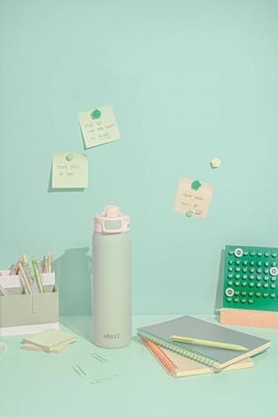 Ello Pop & Fill 22oz Stainless Steel Water Bottle with Quick Fill Technology, Double Walled and Vacuum Insulated Metal, Leak Proof Locking Lid, Sip and Chug, Reusable, BPA Free, Pi