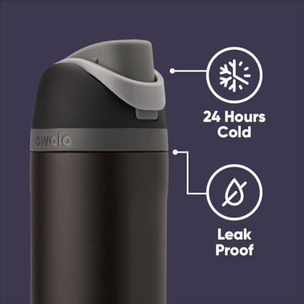 Owala FreeSip Insulated Stainless Steel Water Bottle with Straw, BPA-Free Sports Water Bottle, Great for Travel, 24 Oz, Black Panther, 24oz