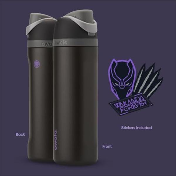 Owala FreeSip Insulated Stainless Steel Water Bottle with Straw, BPA-Free Sports Water Bottle, Great for Travel, 24 Oz, Black Panther, 24oz