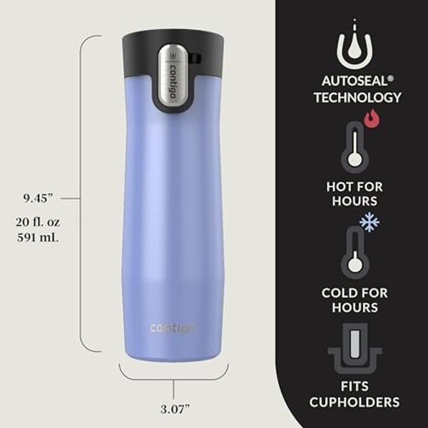 Contigo® AUTOSEAL® West Loop Vacuum-Insulated Stainless Steel Travel Mug with Easy-Clean Lid, 20 oz, 2-Pack, Aster Frosted Pearl; Limelight Frosted Pearl