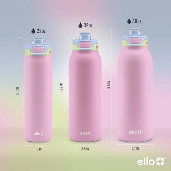 Ello Pop & Fill 40oz Stainless Steel Water Bottle with Quick Fill Technology, Double Walled and Vacuum Insulated Metal, Leak Proof Locking Lid, Sip and Chug, Reusable, BPA Free, Ro