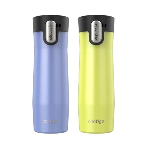 Contigo® AUTOSEAL® West Loop Vacuum-Insulated Stainless Steel Travel Mug with Easy-Clean Lid, 20 oz, 2-Pack, Aster Frosted Pearl; Limelight Frosted Pearl