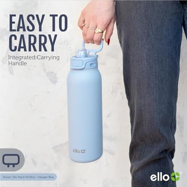 Ello Pop & Fill 40oz Stainless Steel Water Bottle with Quick Fill Technology, Double Walled and Vacuum Insulated Metal, Leak Proof Locking Lid, Sip and Chug, Reusable, BPA Free, To