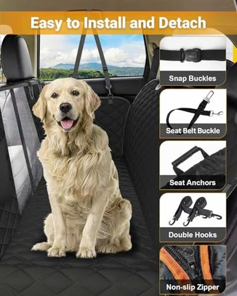 Dog Car Seat Cover, 600D Heavy Durable Dog Seat Cover for Back Seat, 100% Waterproof Scratch Proof Nonslip Dog Hammock for Car with Side Flap, Pet Back Seat Covers for Car with Sea