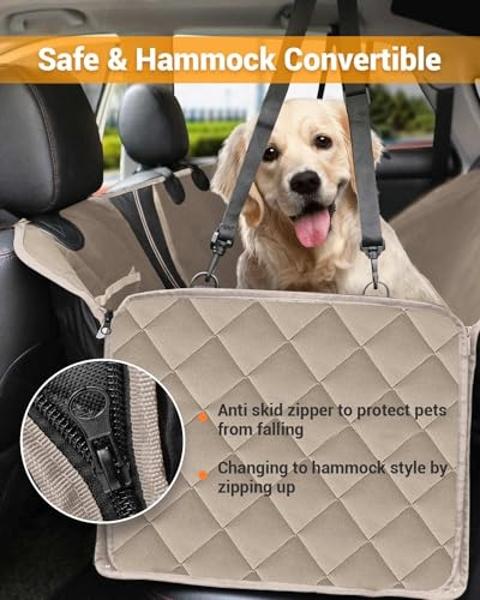 Dog Car Seat Cover, 600D Heavy Durable Dog Seat Cover for Back Seat, 100% Waterproof Scratch Proof Nonslip Dog Hammock for Car with Side Flap, Pet Back Seat Covers for Cars with Se
