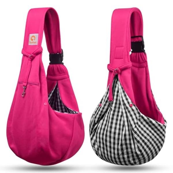 TOMKAS Dog Sling Carrier for Small Dogs Puppy Carrier for Small Dogs (Rose red, Adjustable Strap for 3-10 lbs & Zipper Pocket)