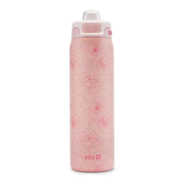 Ello Pop & Fill 22oz Stainless Steel Water Bottle with Quick Fill Technology, Double Walled and Vacuum Insulated Metal, Leak Proof Locking Lid, Sip and Chug, Reusable, BPA Free, Ro