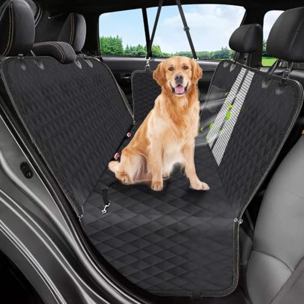 Dog Car Seat Cover, 600D Heavy Durable Dog Seat Cover for Back Seat, 100% Waterproof Scratch Proof Nonslip Dog Hammock for Car with Side Flap, Pet Back Seat Covers for Car with Sea