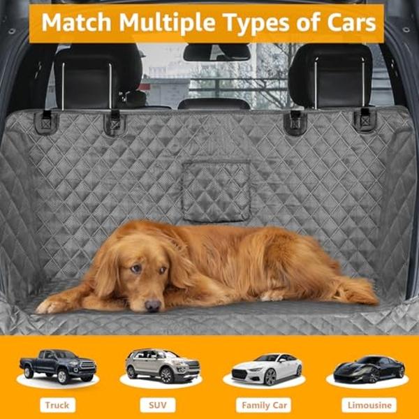 PETICON SUV Cargo Liner for Dogs, Waterproof Pet Cargo Cover Dog Seat Mat for SUVs Sedans Vans with Bumper Flap Protector, Non-Slip, Large Size Universal Fit, Gray