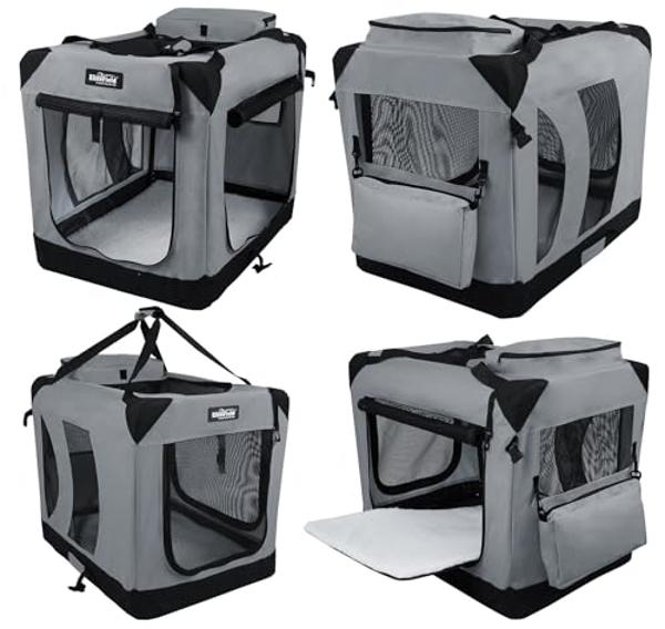 EliteField 3-Door Folding Soft Dog Crate with Carrying Bag and Fleece Bed (2 Year Warranty), Indoor & Outdoor Pet Home (36" L x 24" W x 28" H, Light Gray)