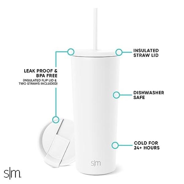 Simple Modern Insulated Tumbler with Lid and Straw | Iced Coffee Cup Reusable Stainless Steel Water Bottle Travel Mug | Gifts for Women Men Her Him | Classic Collection | 24oz | Wi
