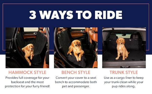 Active Pets Dog Car Seat Cover for Back Seat, Waterproof Pet Hammock Protector, Durable Nonslip Seat Protection SUV Truck, Standard 53"x56", Black